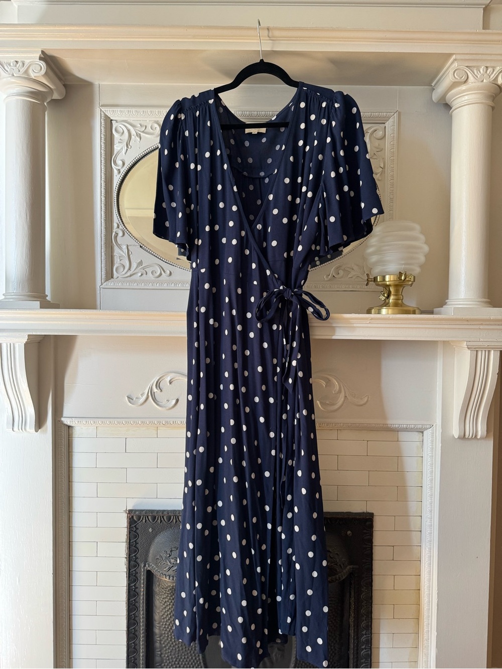Sézane Navy Polka Dot Wrap Dress w